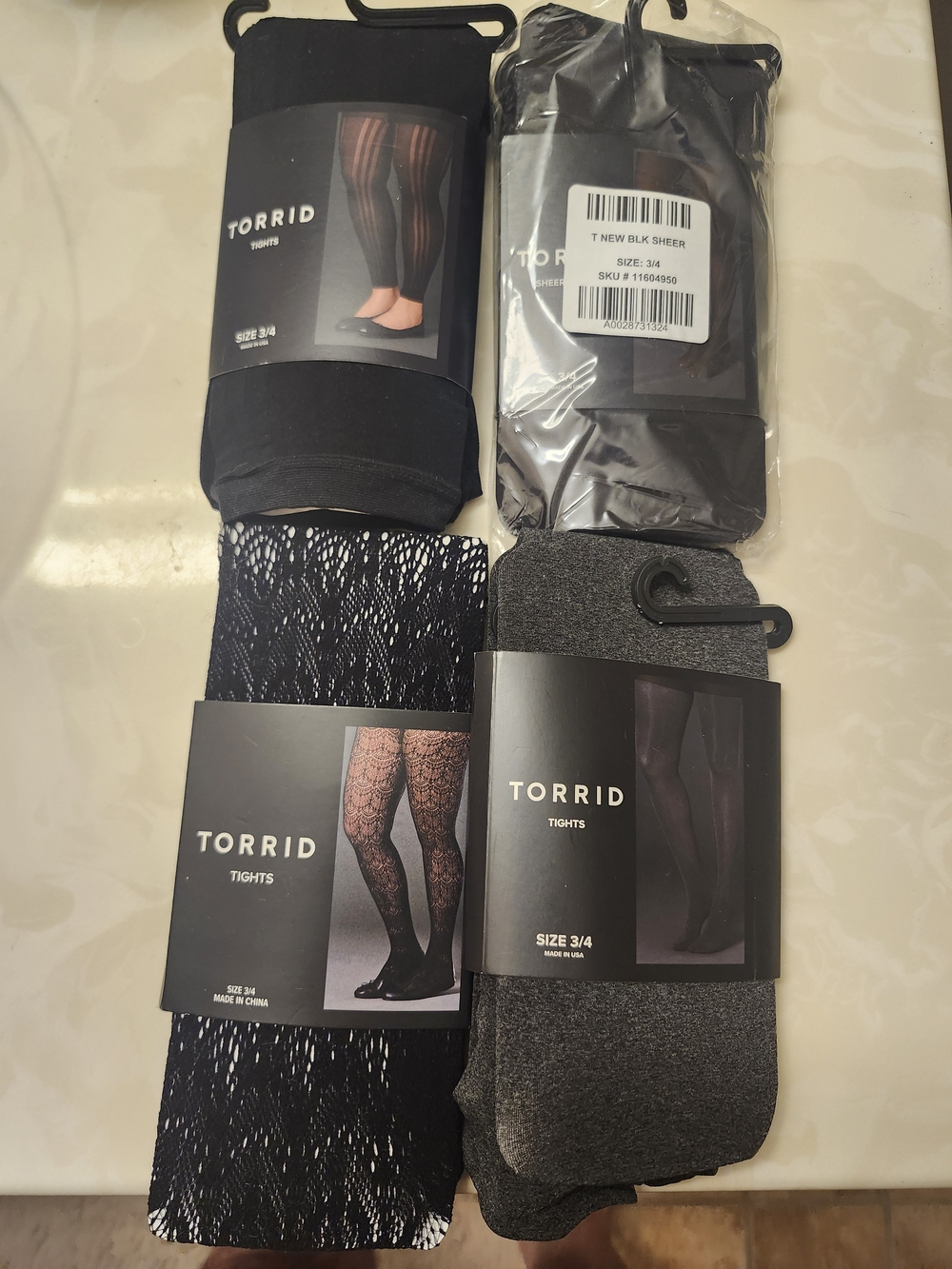 Torrid Black & Charcoal Patterned and Sheer Tights Pack, NWT